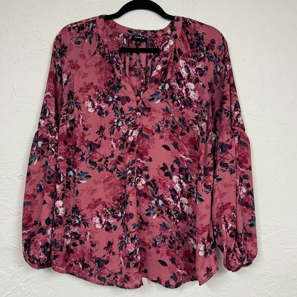 Torrid Pink Dark Florals Boho Blouse Womens L Fall Peasant Flowy Long Sleeve Top - Picture 1 of 11